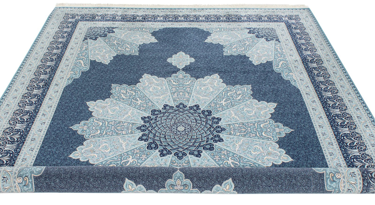 7x10 Navy and Ivory Turkish Antep Rug