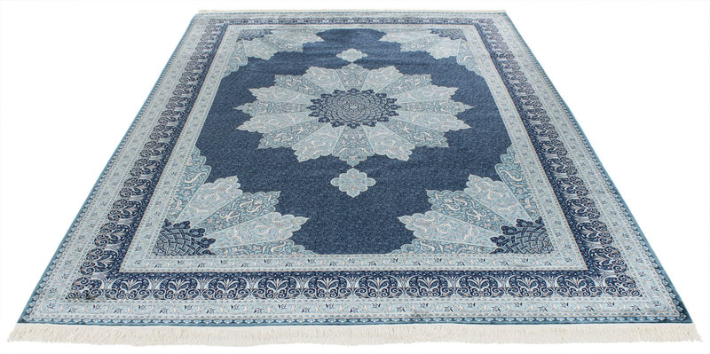 7x10 Navy and Ivory Turkish Antep Rug