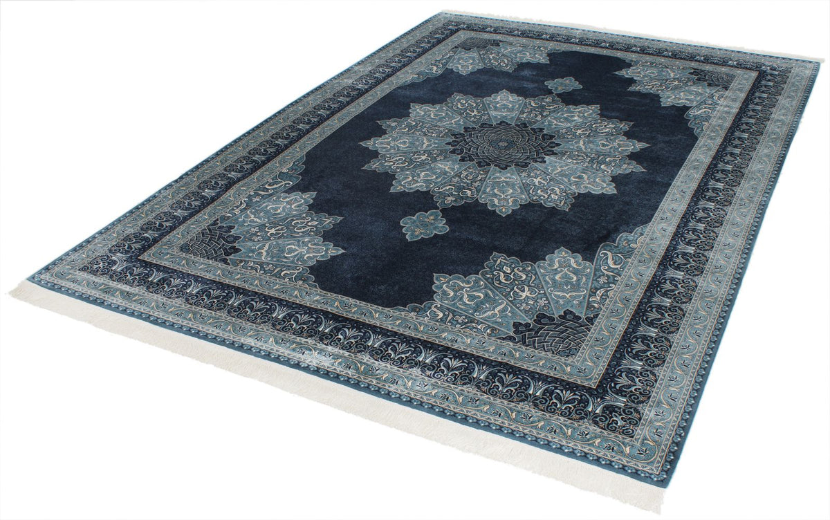 7x10 Navy and Ivory Turkish Antep Rug