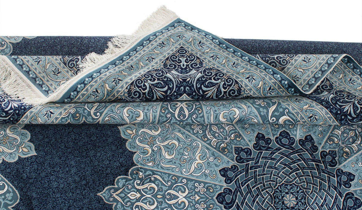 7x10 Navy and Ivory Turkish Antep Rug