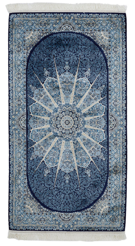 3x5 Navy and Ivory Turkish Antep Rug