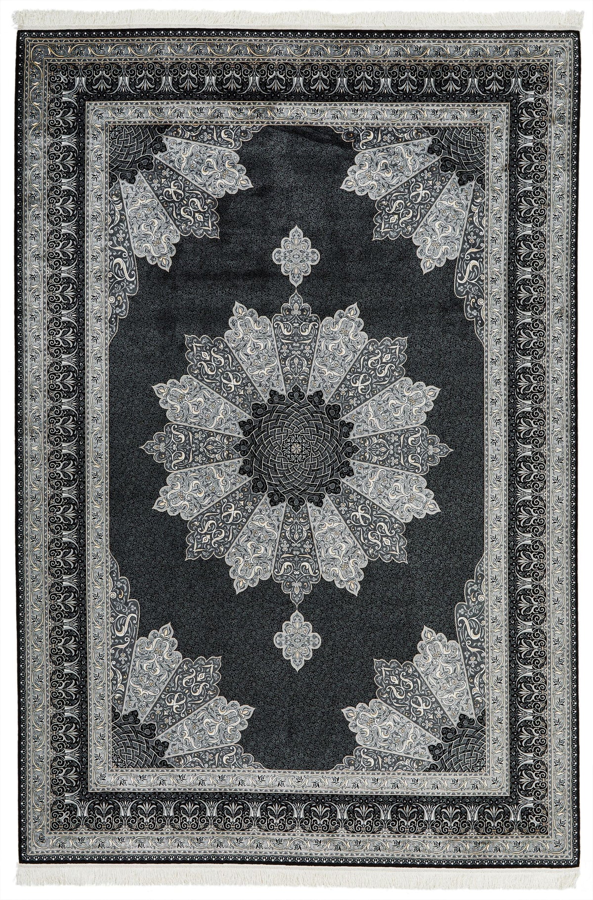 7x10 Black and Ivory Turkish Antep Rug