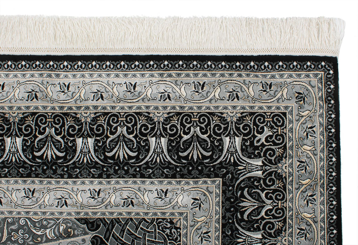 7x10 Black and Ivory Turkish Antep Rug