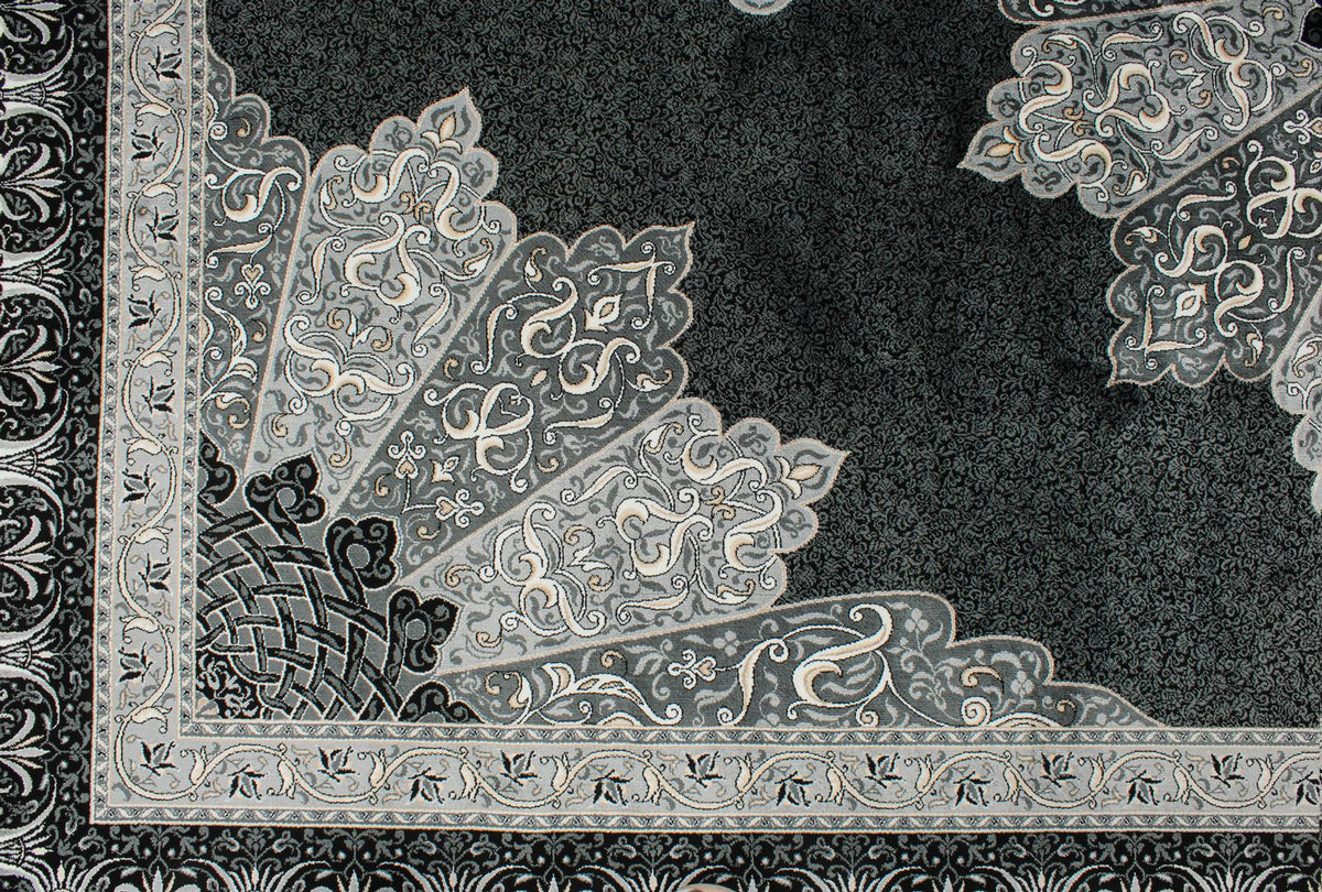 7x10 Black and Ivory Turkish Antep Rug