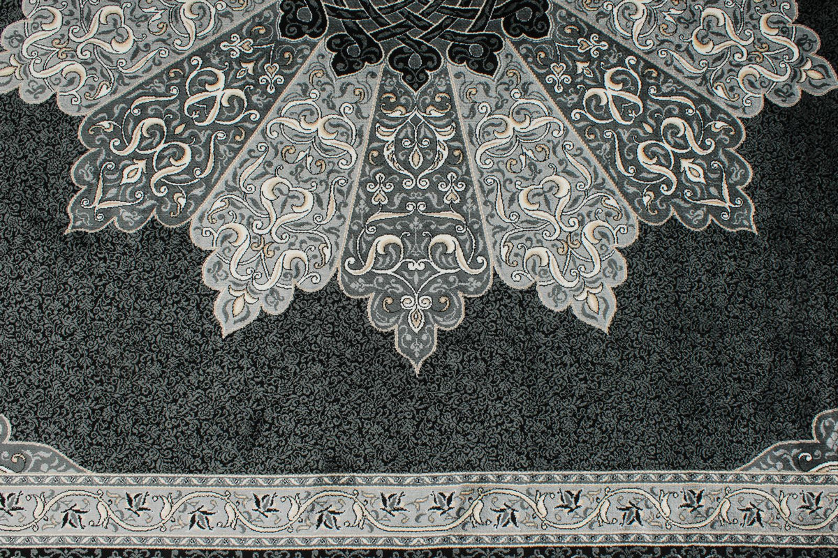 7x10 Black and Ivory Turkish Antep Rug