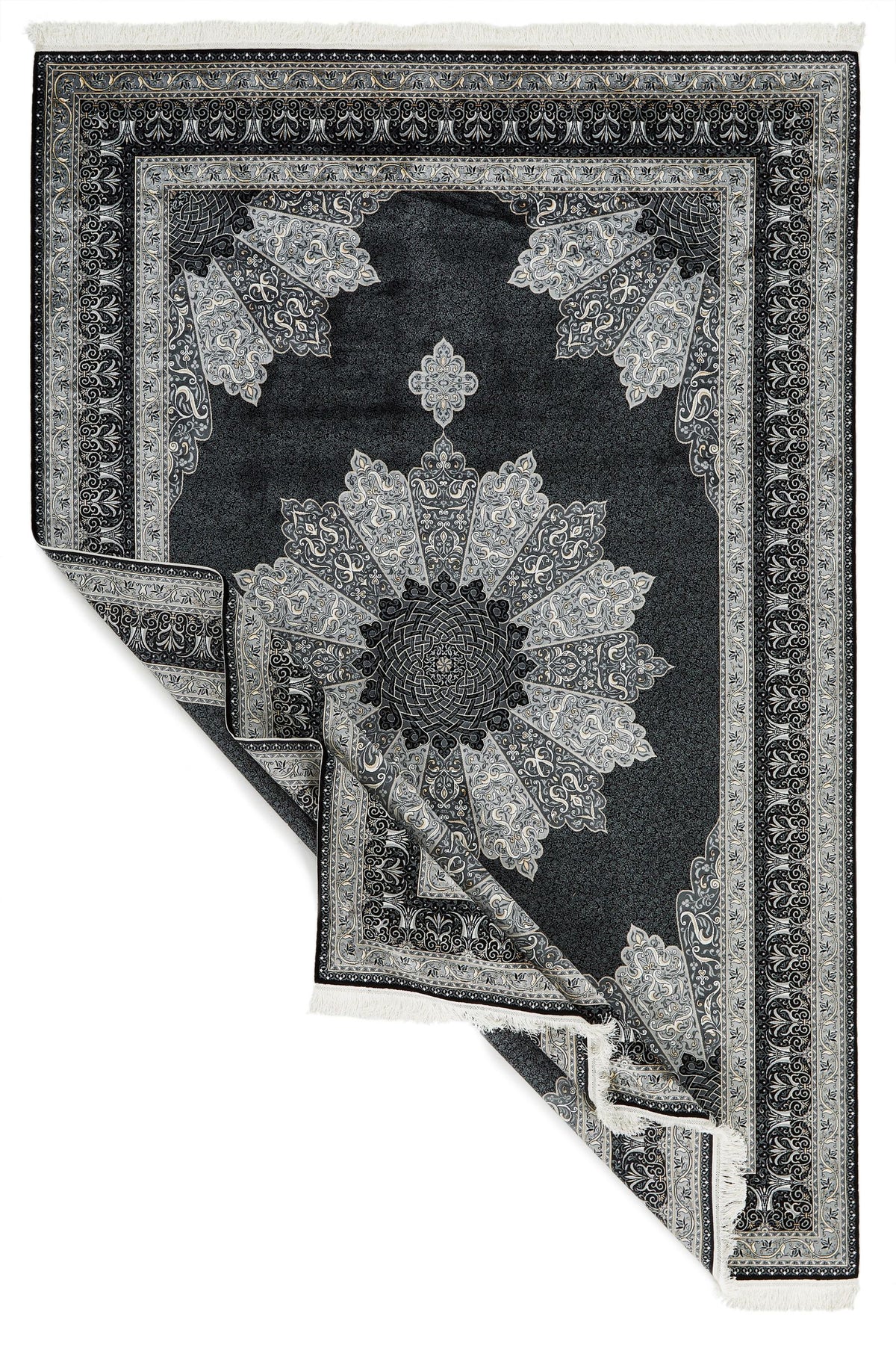 7x10 Black and Ivory Turkish Antep Rug