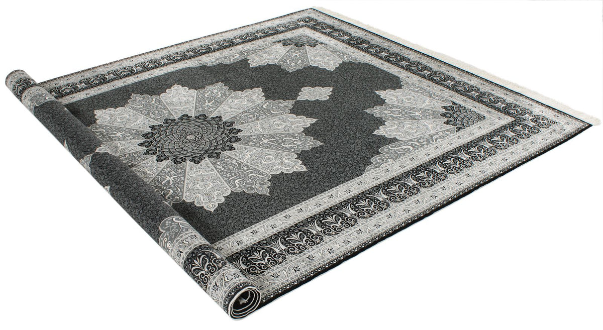 7x10 Black and Ivory Turkish Antep Rug