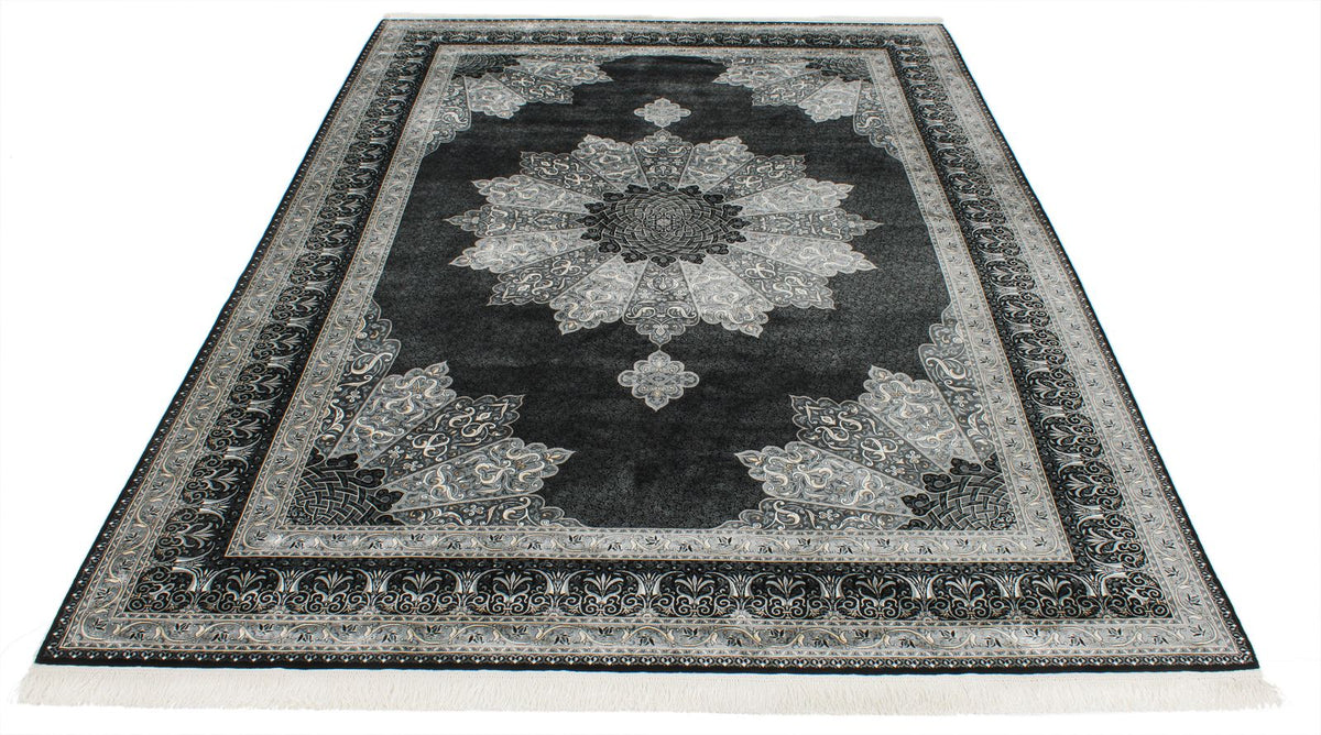 7x10 Black and Ivory Turkish Antep Rug