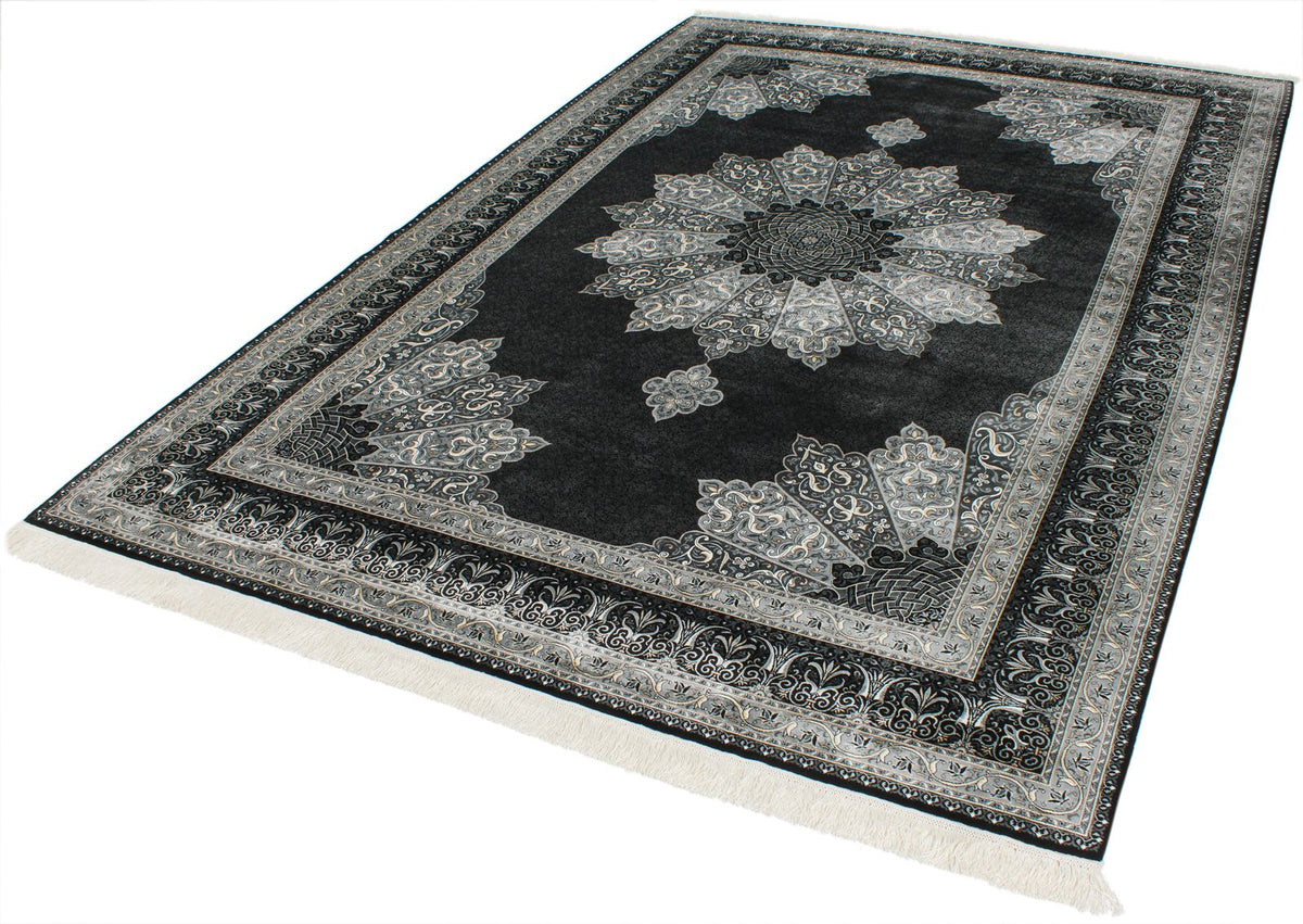 7x10 Black and Ivory Turkish Antep Rug