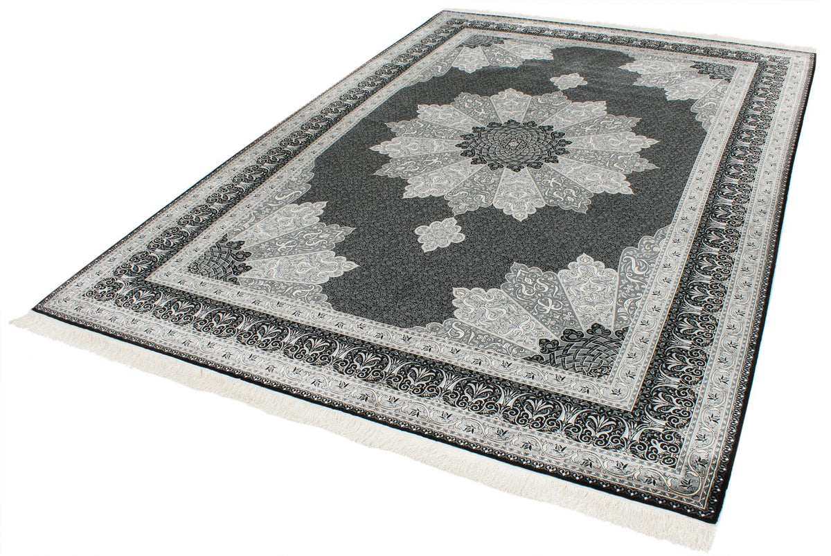 7x10 Black and Ivory Turkish Antep Rug