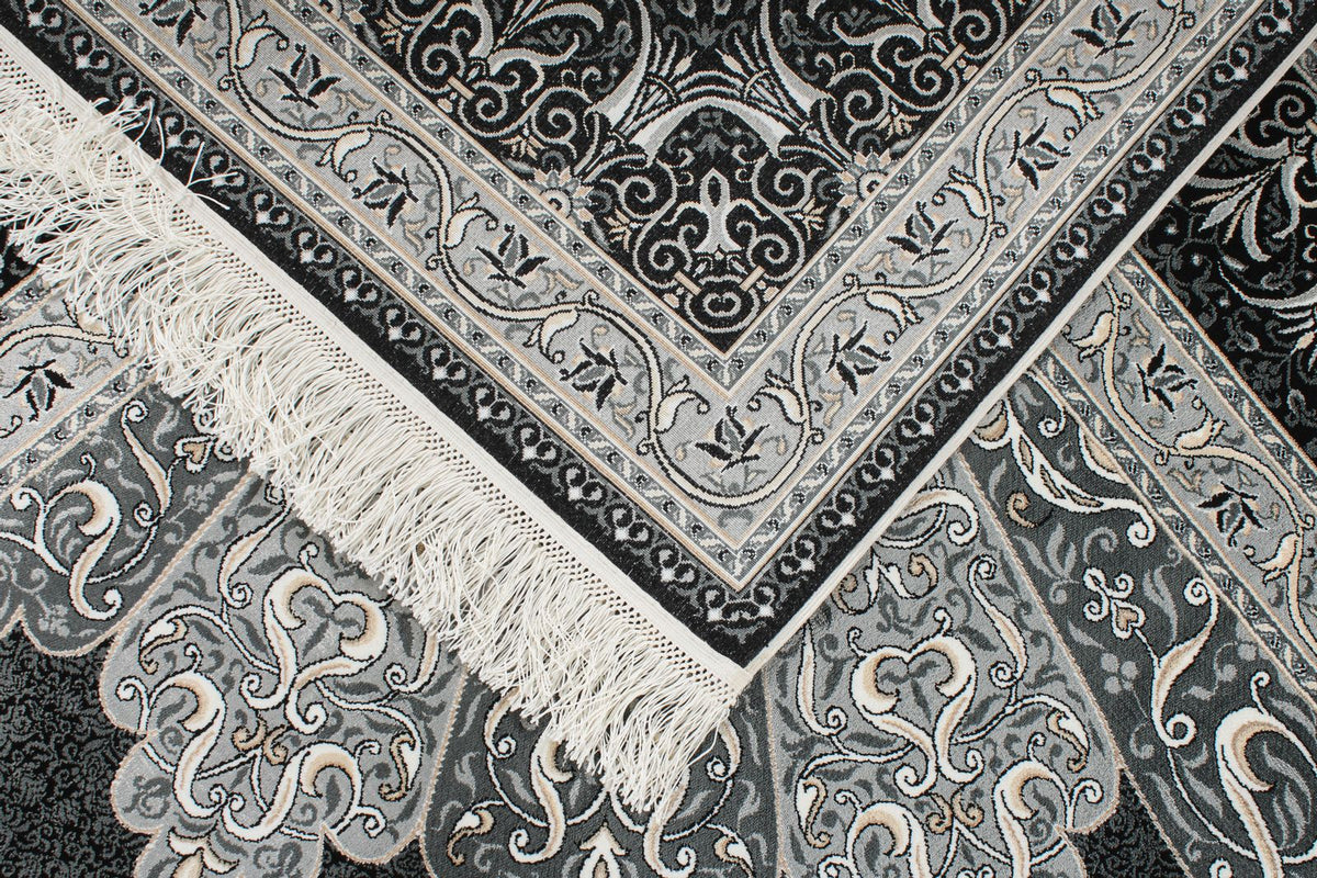 7x10 Black and Ivory Turkish Antep Rug