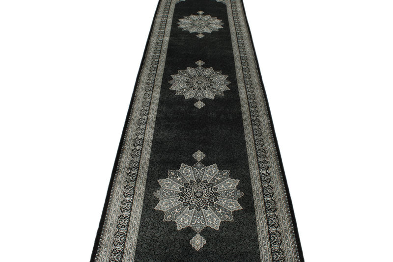 3x13 Black and Ivory Turkish Antep Runner