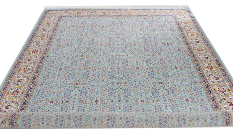 7x10 Blue and Ivory Turkish Antep Rug