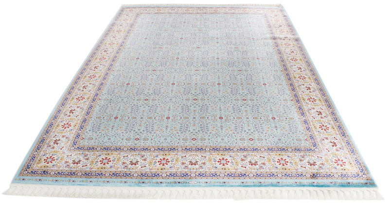 7x10 Blue and Ivory Turkish Antep Rug