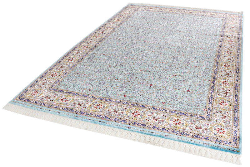 7x10 Blue and Ivory Turkish Antep Rug