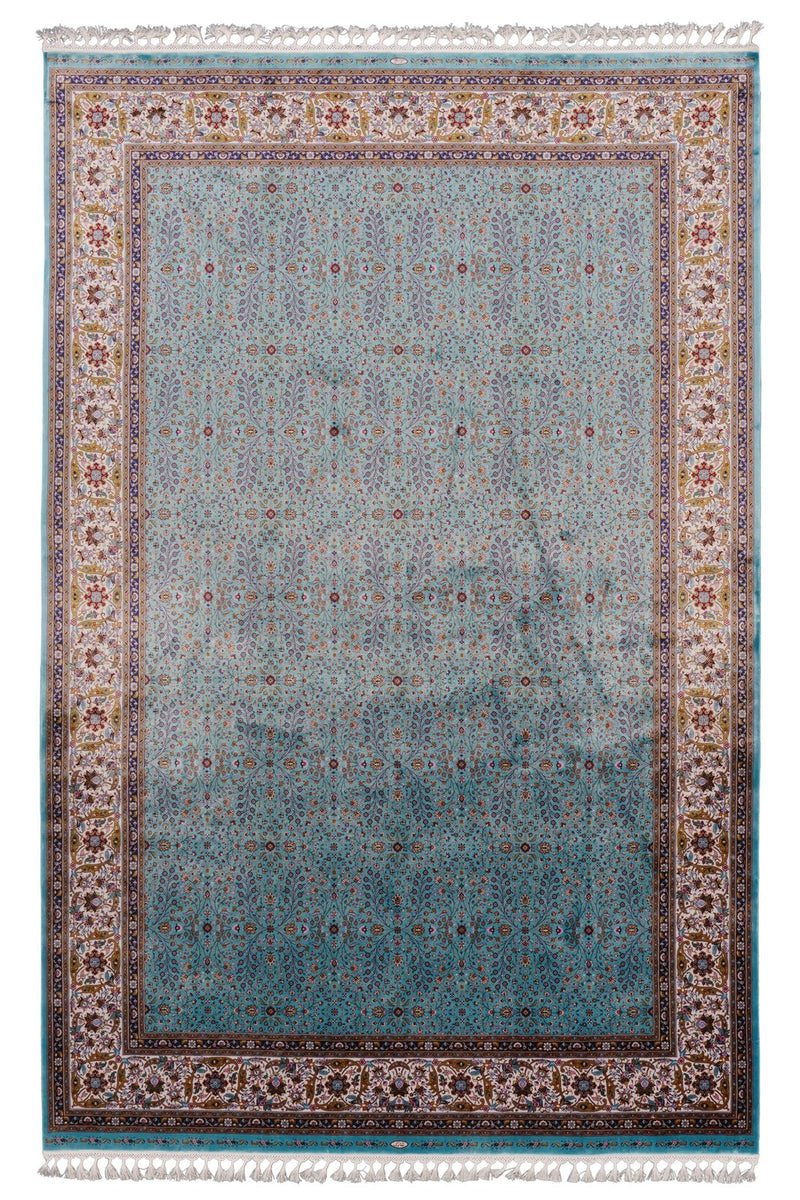 7x10 Blue and Ivory Turkish Antep Rug