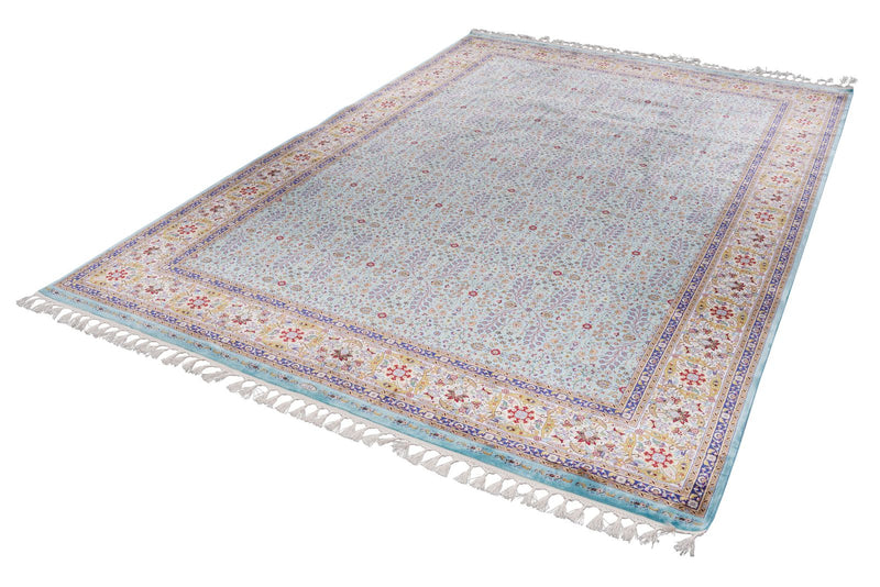 7x10 Blue and Ivory Turkish Antep Rug