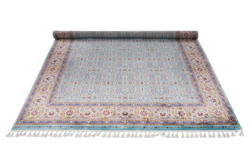 7x10 Blue and Ivory Turkish Antep Rug