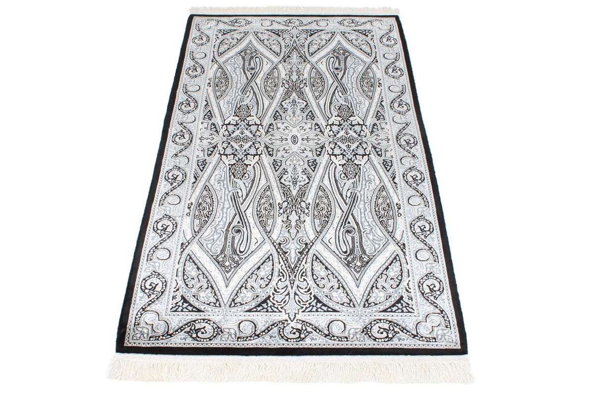 3x5 Black and Ivory Kazak Tribal Rug