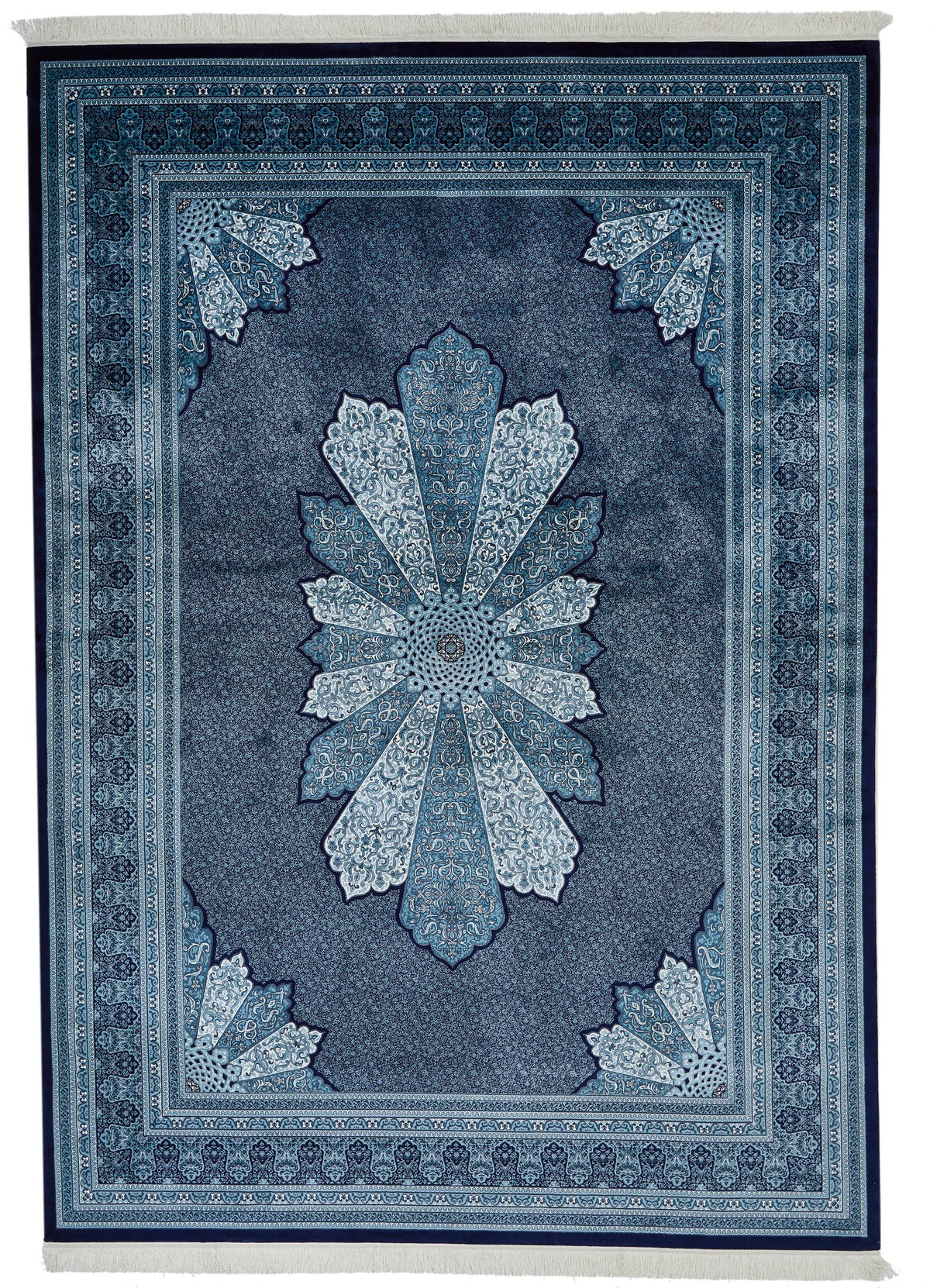 7x10 Navy and Ivory Turkish Antep Rug