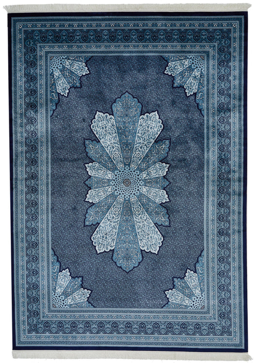 7x10 Navy and Ivory Turkish Antep Rug