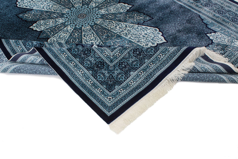 7x10 Navy and Ivory Turkish Antep Rug