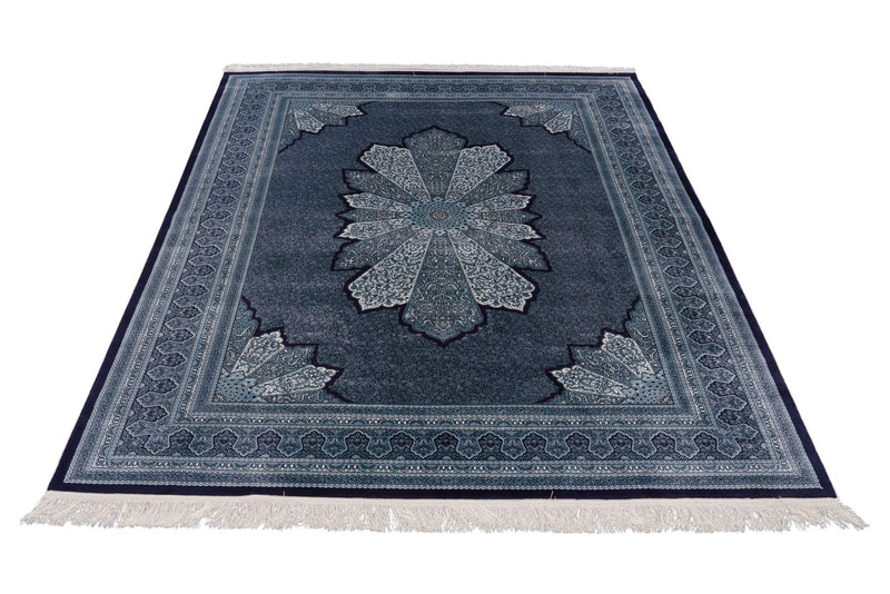 6x8 Navy and Ivory Turkish Antep Rug