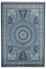 8x11 Navy and Ivory Turkish Antep Rug