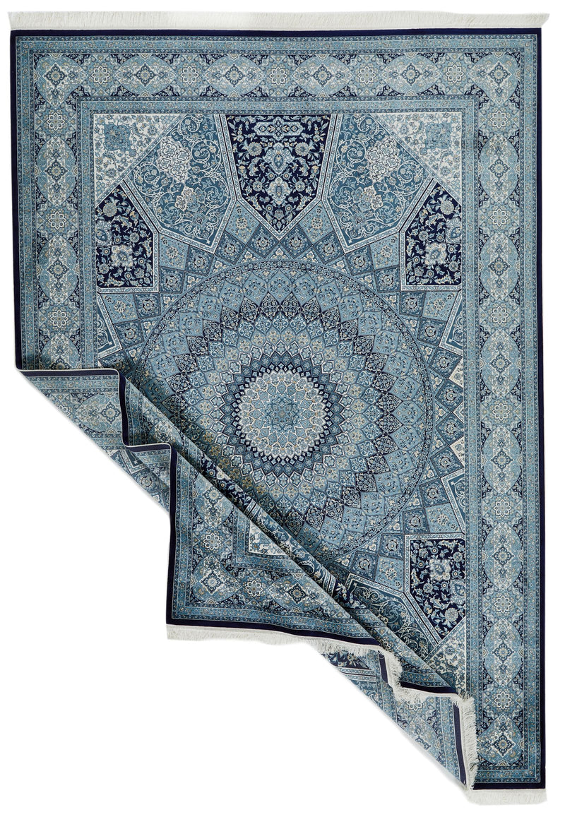 8x11 Navy and Ivory Turkish Antep Rug