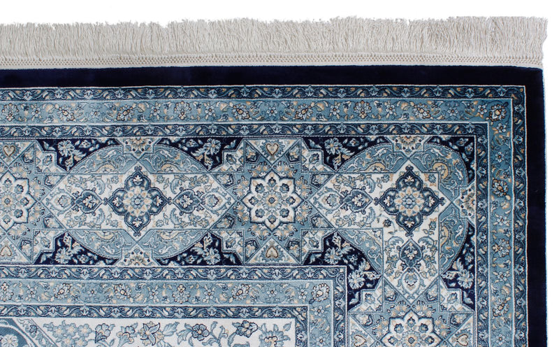 8x11 Navy and Ivory Turkish Antep Rug