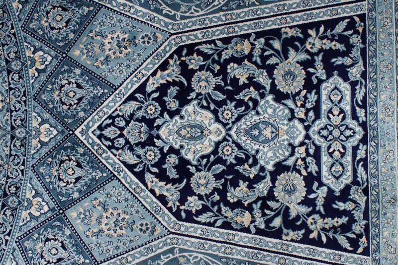 8x11 Navy and Ivory Turkish Antep Rug