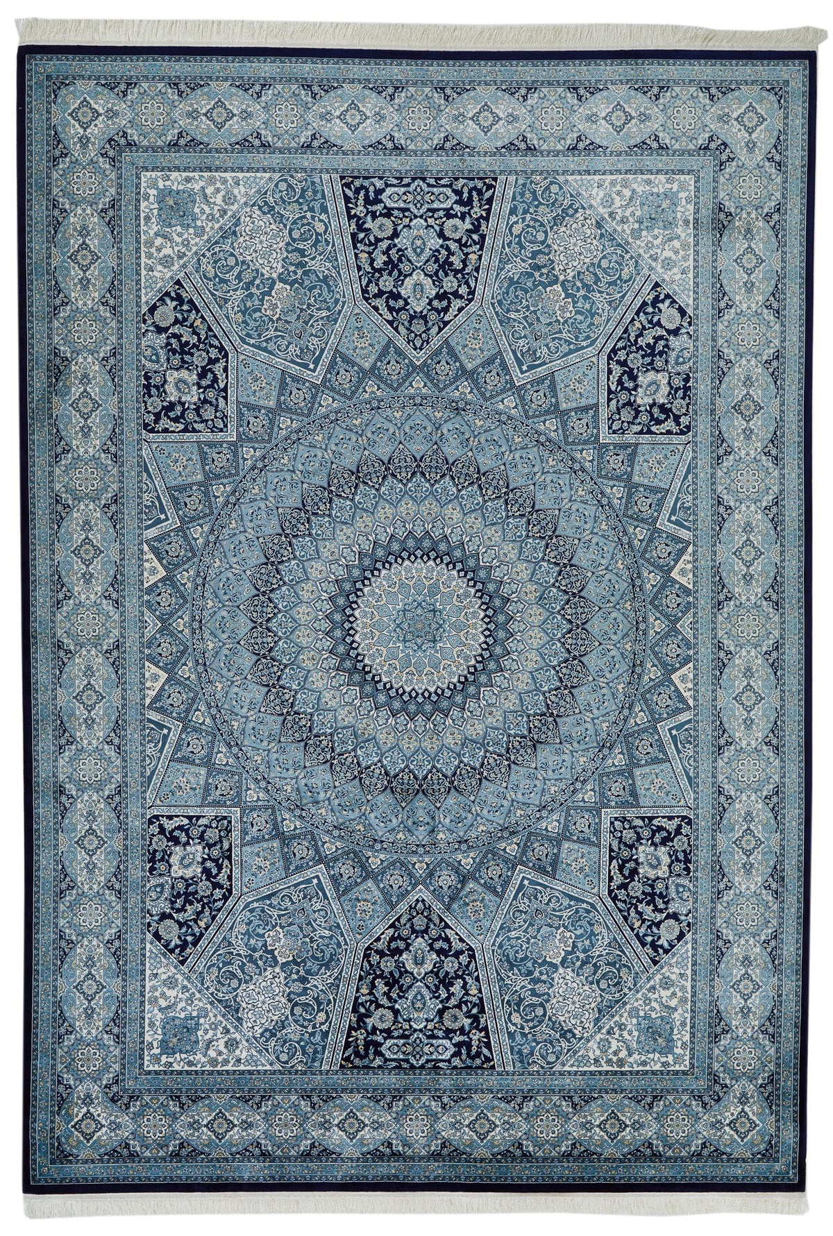 7x10 Navy and Ivory Turkish Antep Rug