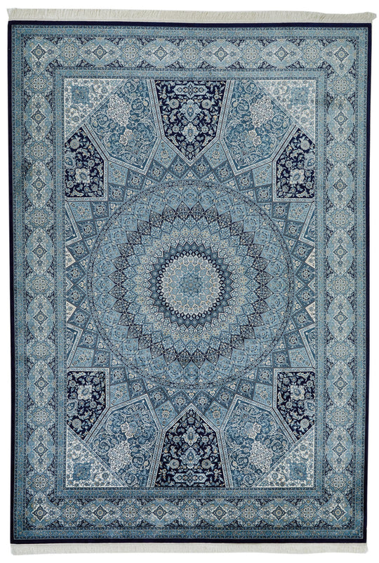 7x10 Navy and Ivory Turkish Antep Rug