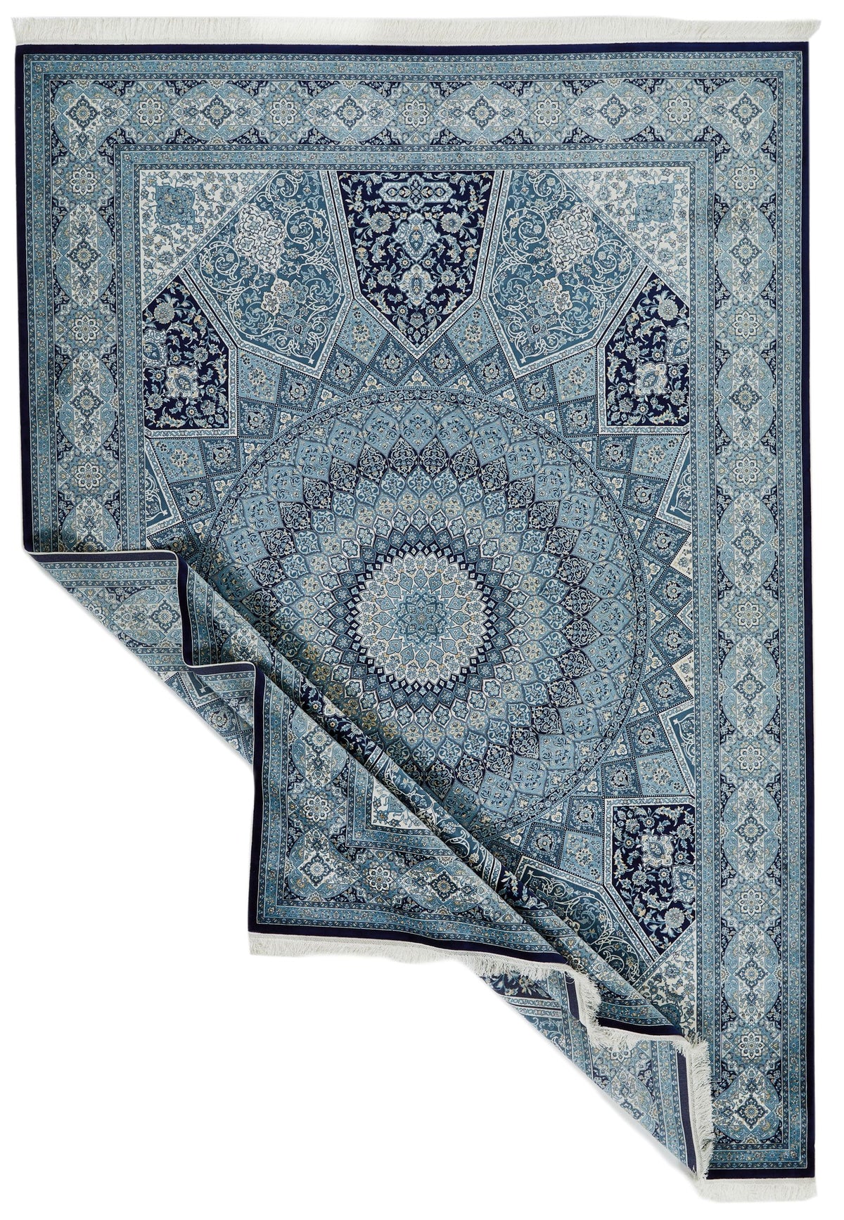 7x10 Navy and Ivory Turkish Antep Rug