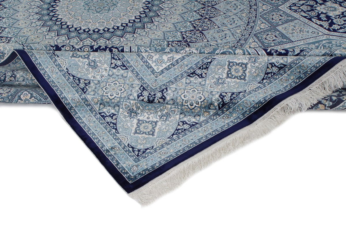 7x10 Navy and Ivory Turkish Antep Rug