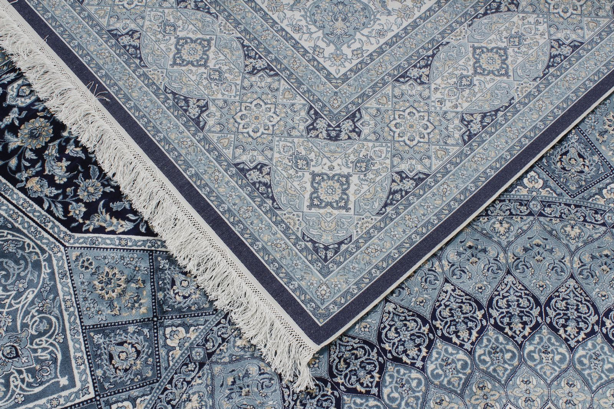 7x10 Navy and Ivory Turkish Antep Rug
