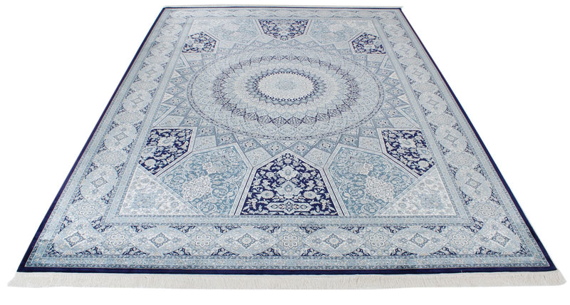 7x10 Navy and Ivory Turkish Antep Rug