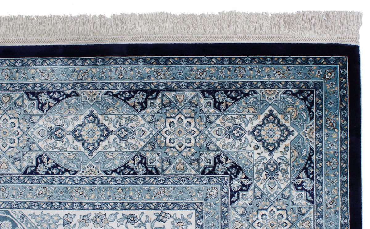 7x10 Navy and Ivory Turkish Antep Rug