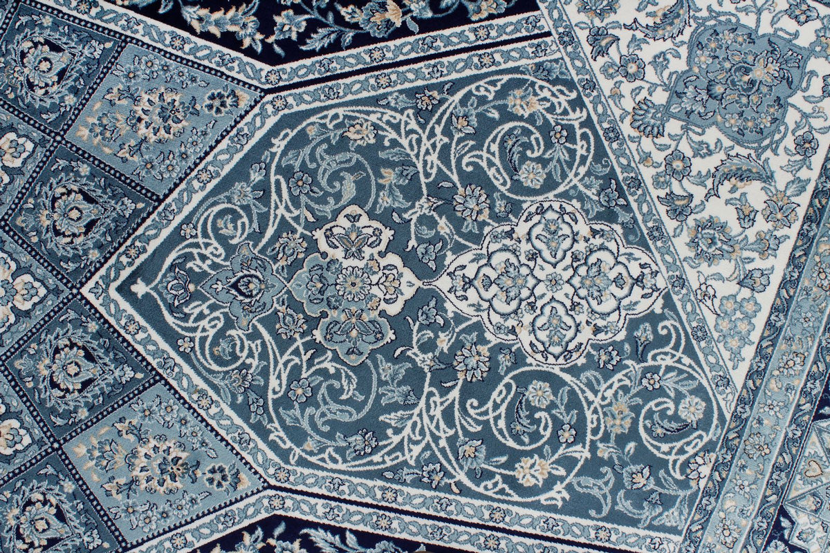 7x10 Navy and Ivory Turkish Antep Rug