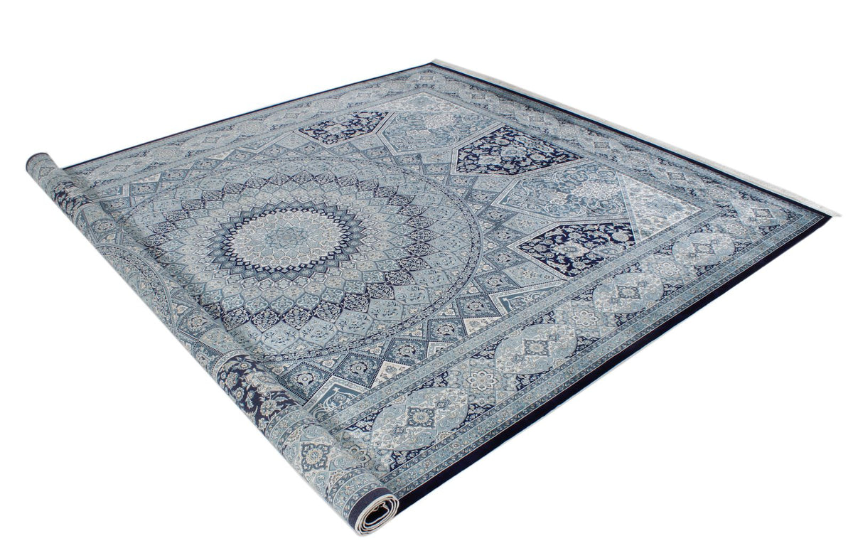 7x10 Navy and Ivory Turkish Antep Rug