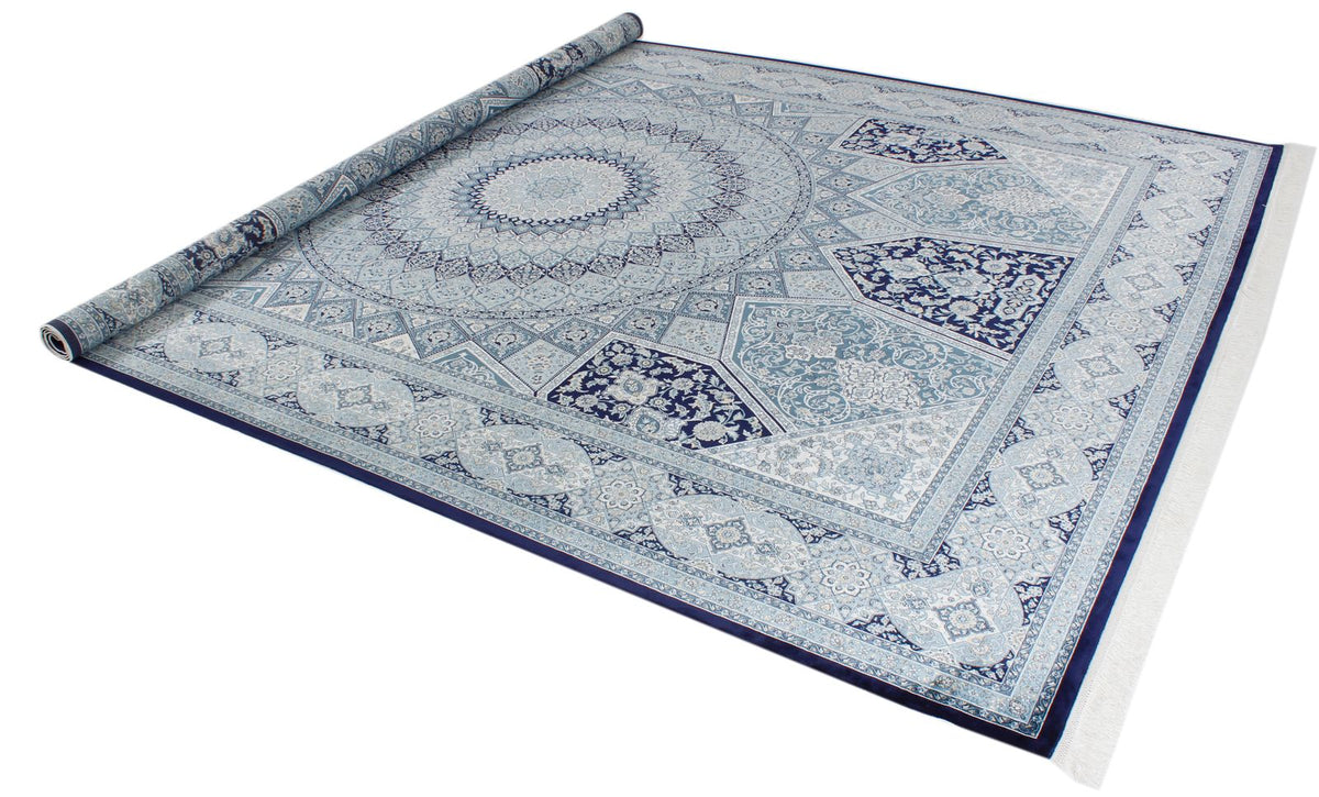 7x10 Navy and Ivory Turkish Antep Rug