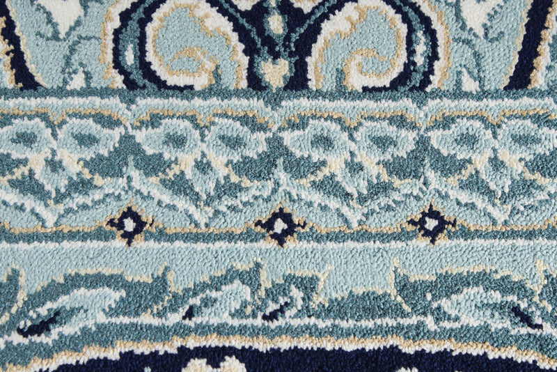 8x11 Navy and Ivory Turkish Antep Rug