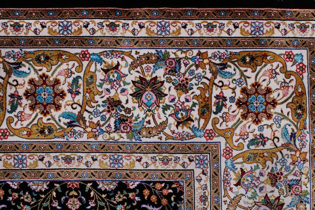 8x11 Black and Ivory Turkish Antep Rug