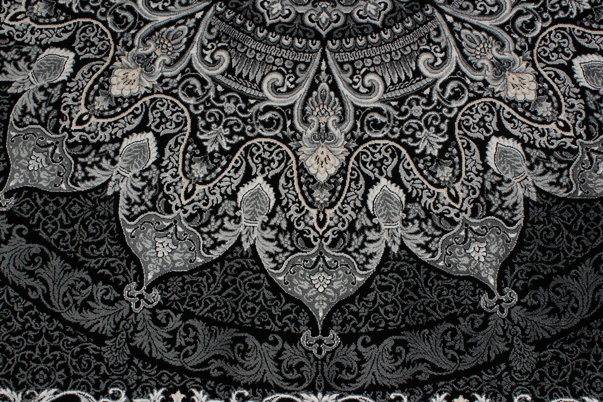 7x10 Black and Ivory Turkish Antep Rug
