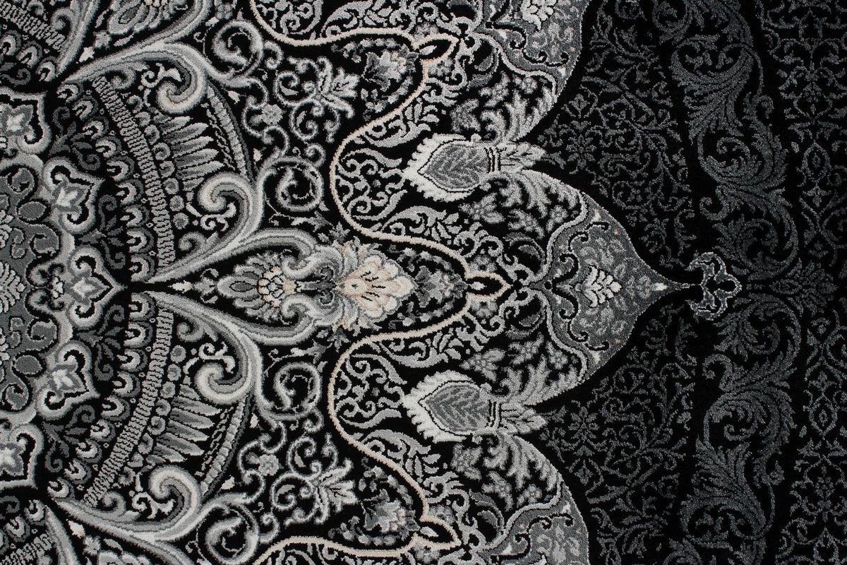 7x10 Black and Ivory Turkish Antep Rug
