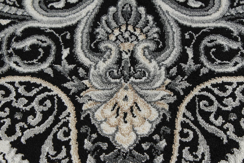 7x10 Black and Ivory Turkish Antep Rug