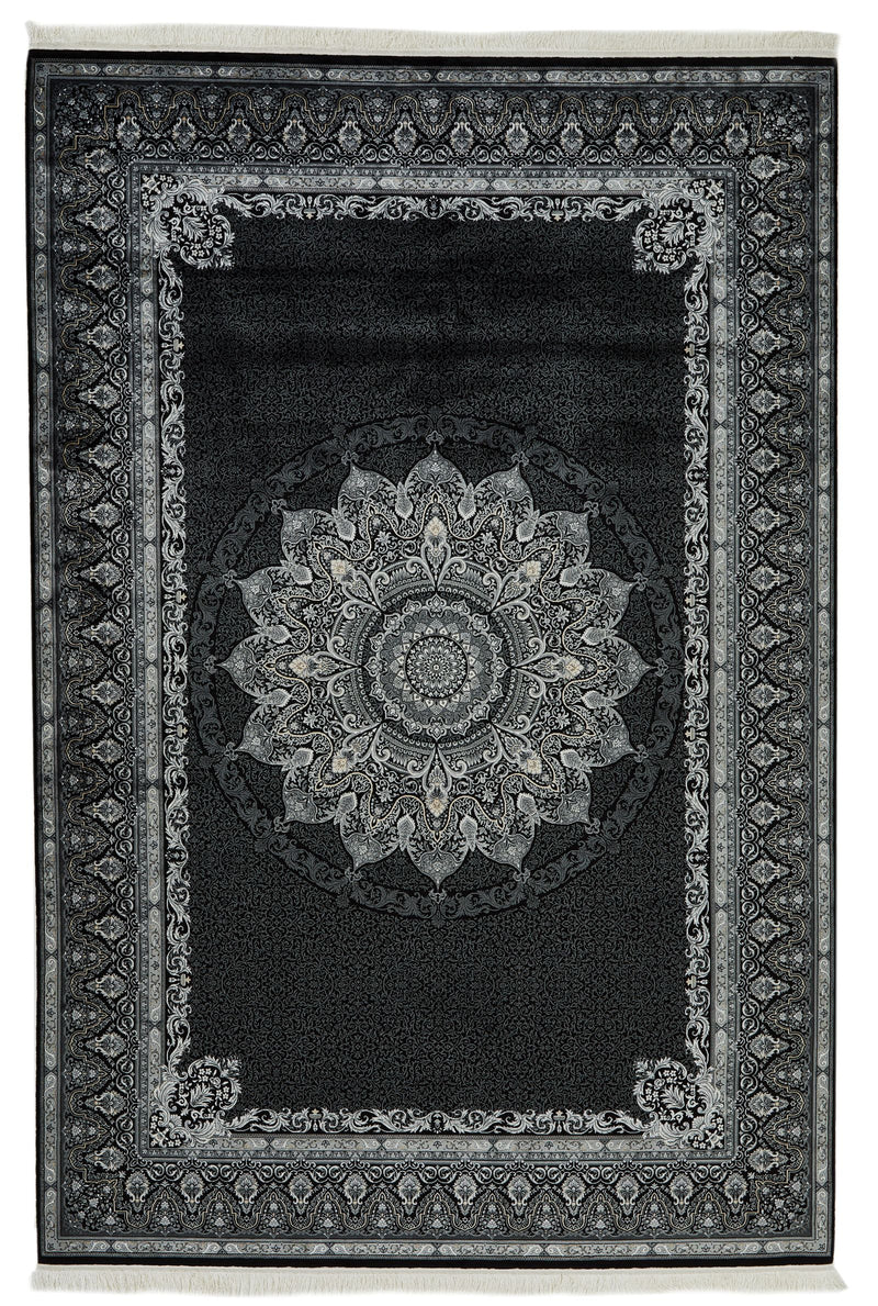 7x10 Black and Ivory Turkish Antep Rug