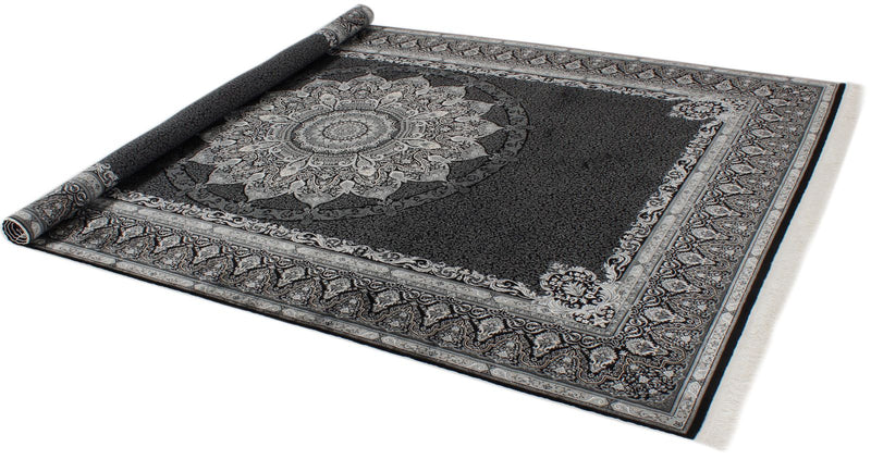 7x10 Black and Ivory Turkish Antep Rug