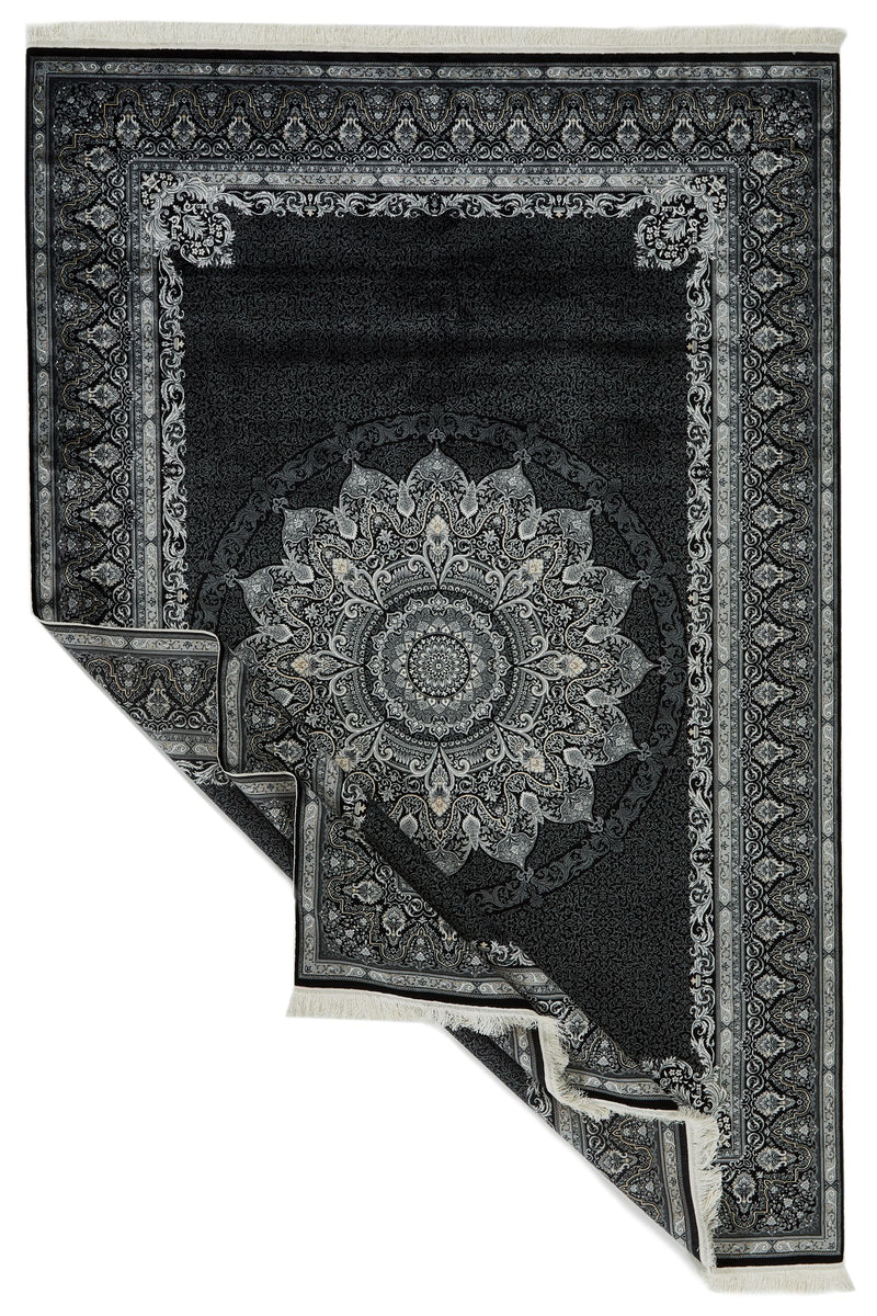 7x10 Black and Ivory Turkish Antep Rug