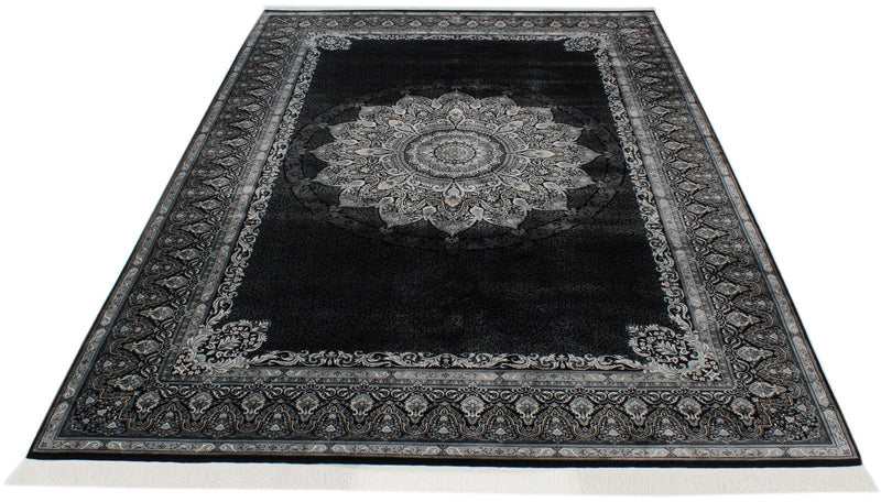 7x10 Black and Ivory Turkish Antep Rug